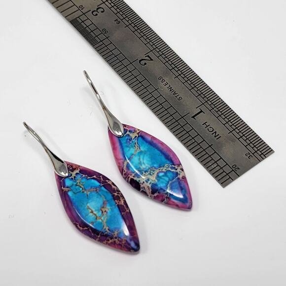 Boho Emperor Stone Blue Purple Earrings - Picture 4 of 4